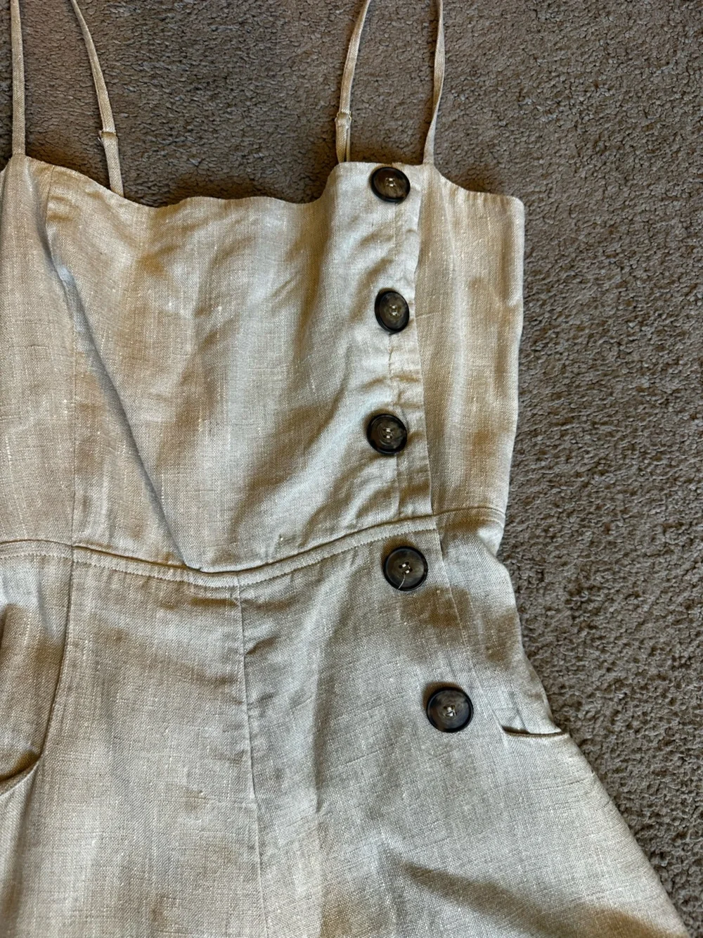 Reformation Natural Linen-Blend Wide Leg Jumpsuit with Side Buttons